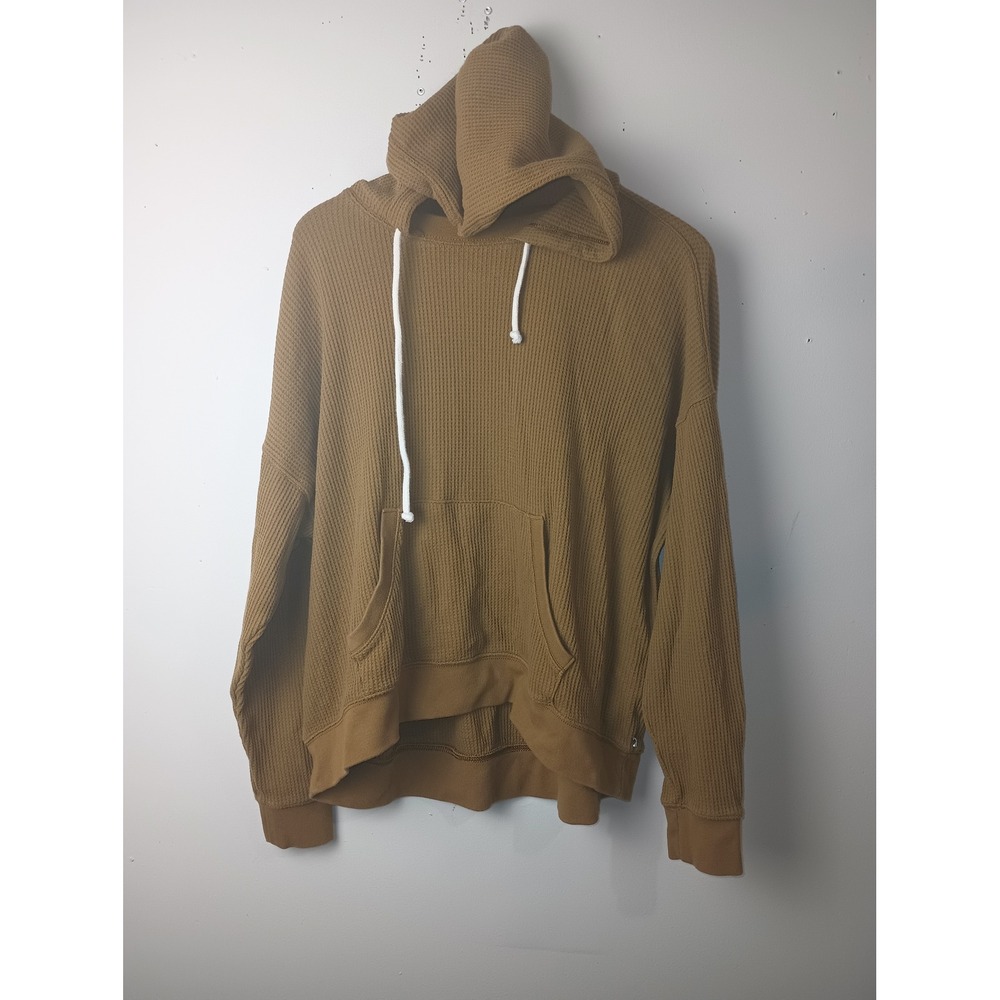 Aerie Women Small Brown Waffle Knit Pullover Hoodie Oversized Thermal Sweatshirt